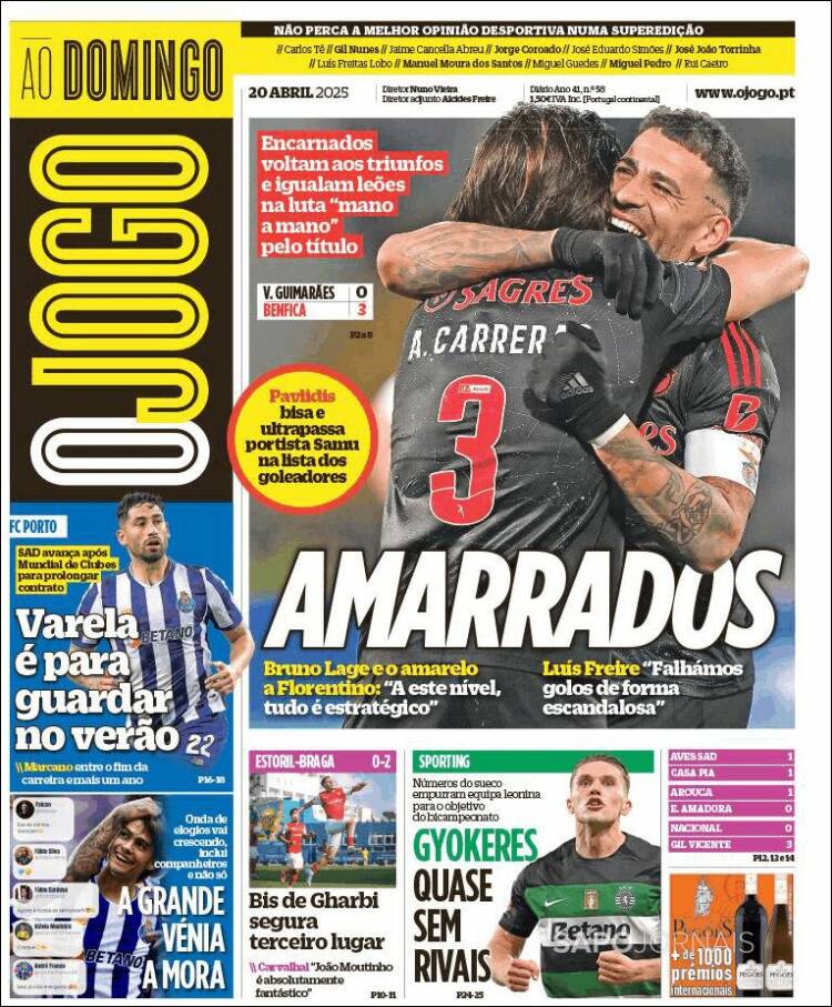 Portada de O Jogo (Portugal)