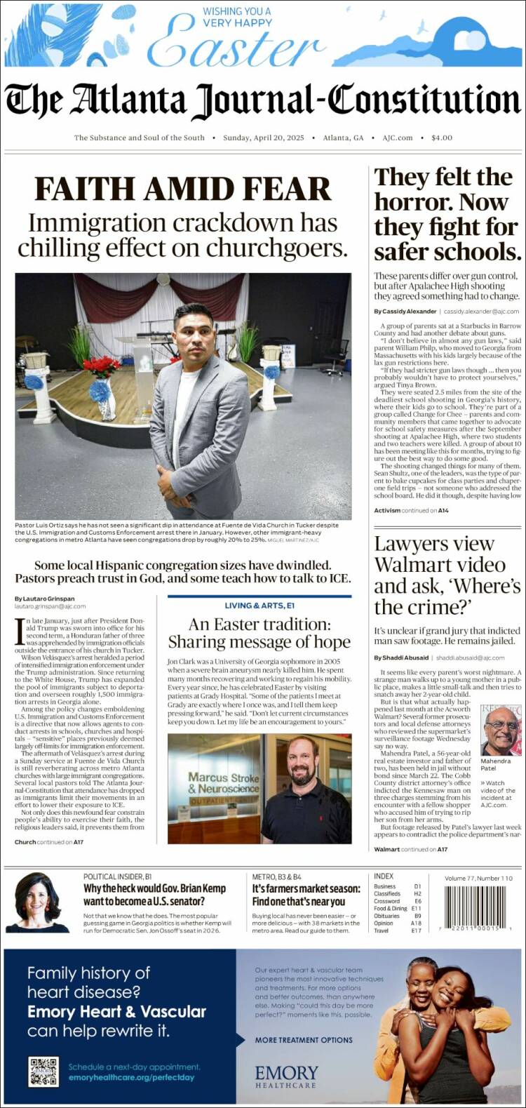 Portada de The Atlanta Journal-Constitution (USA)