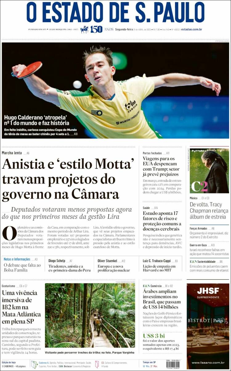 Portada de O Estado de São Paulo (Brasil)