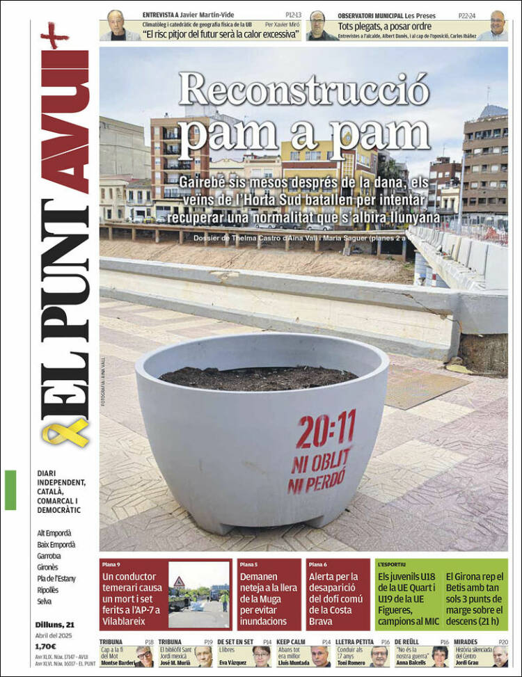 Portada de El Punt Avui - Girona (España)