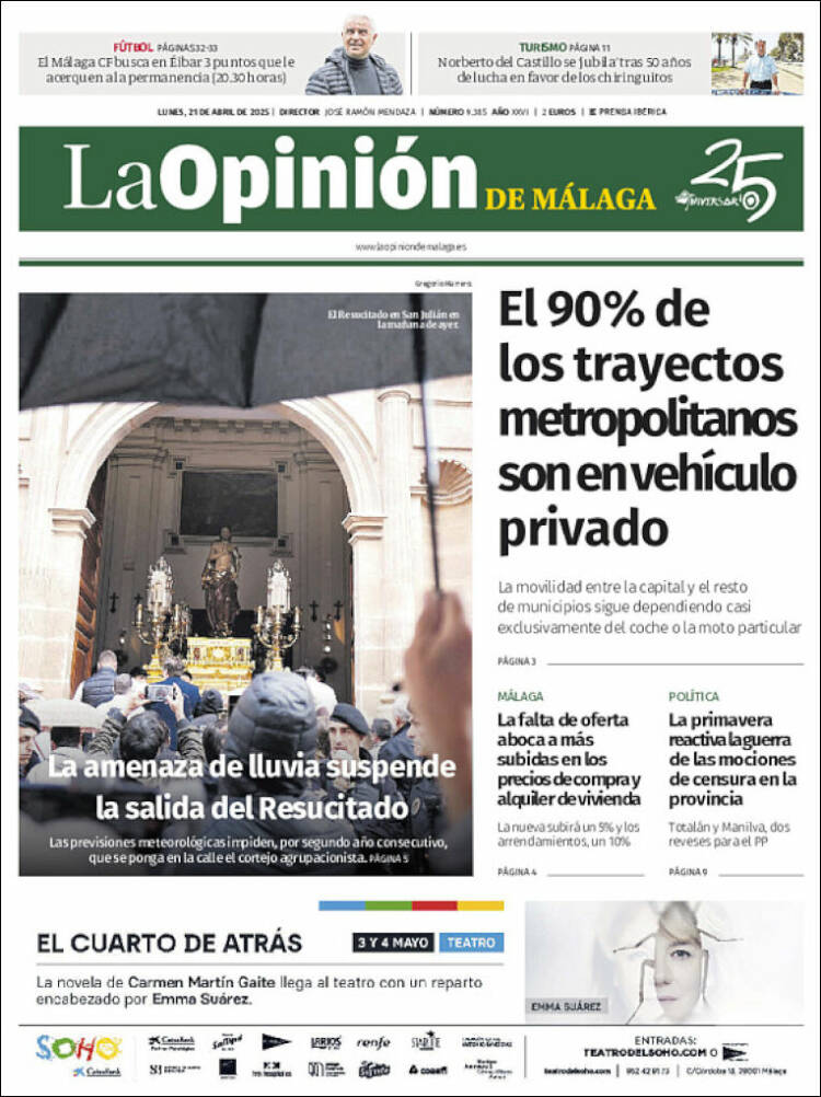 Portada de La Opinión de Málaga (España)
