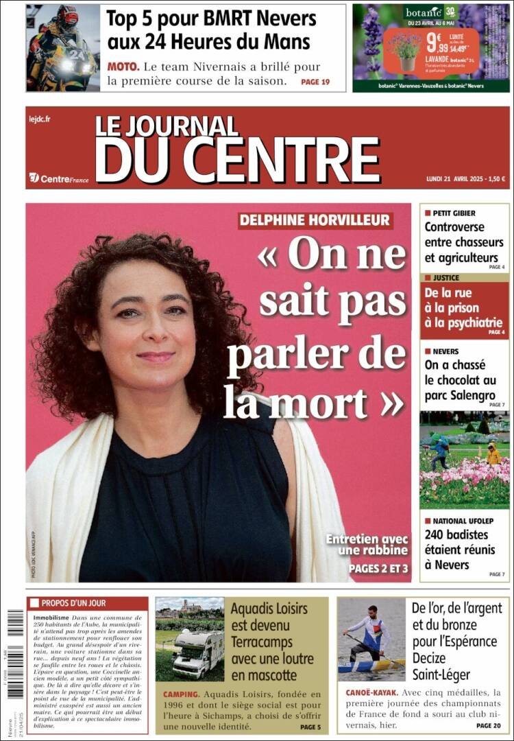 Portada de Le Journal du Centre (Francia)