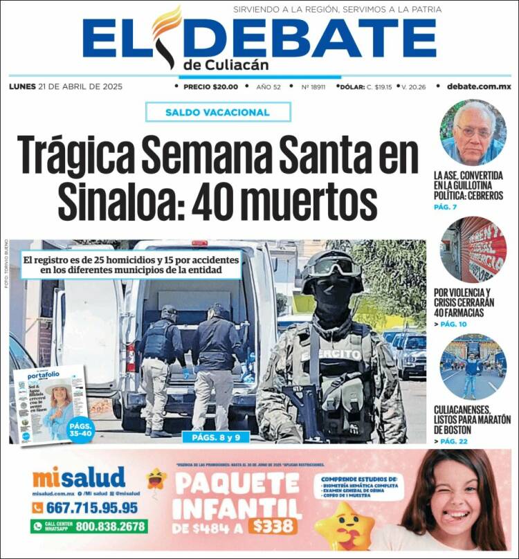 Portada de El Debate de Culiacán (México)