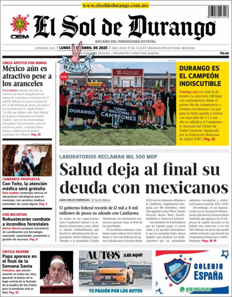 Portada de El Sol de Durango (México)