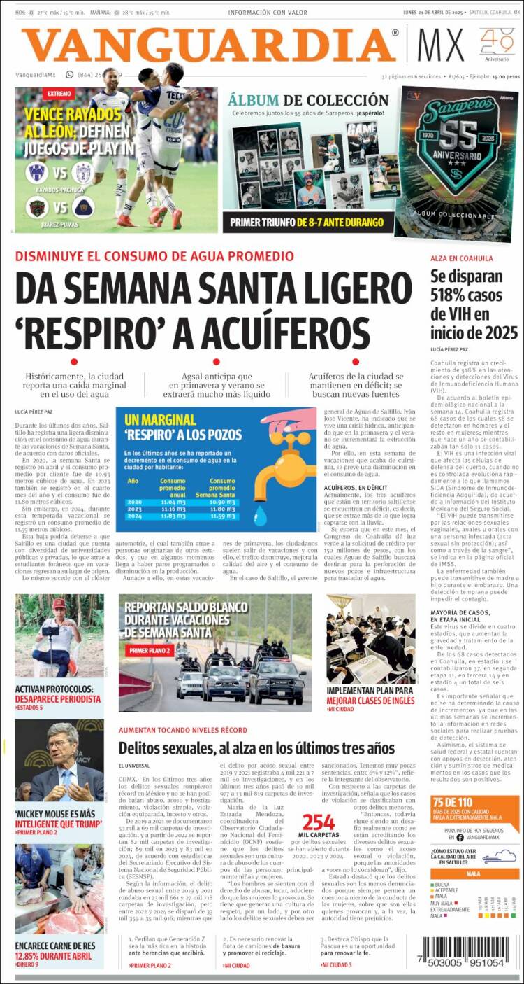 Portada de Vanguardia (México)
