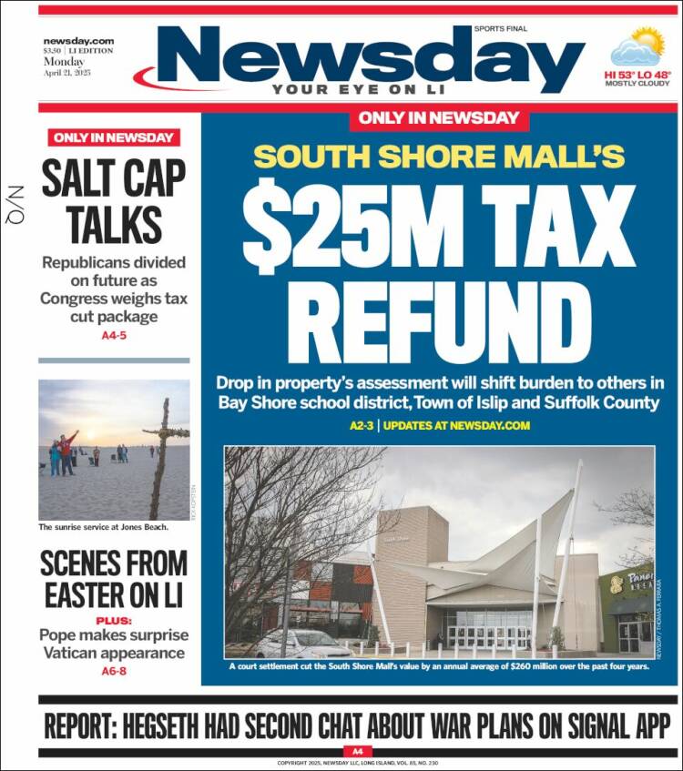 Portada de Newsday (USA)