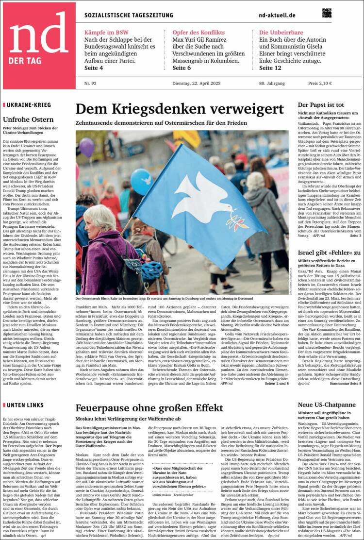 Portada de Neues Deutschland (Alemania)