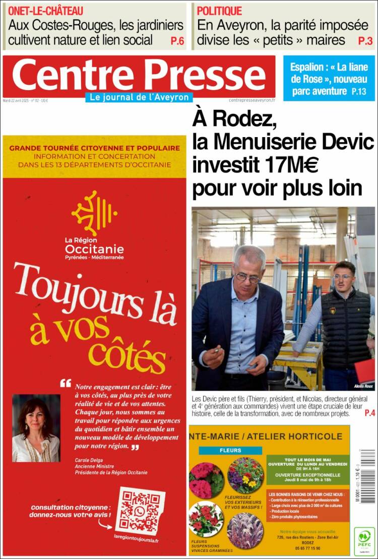 Portada de Centre Presse (Francia)