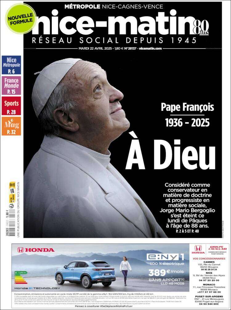 Portada de Nice-Matin (Francia)
