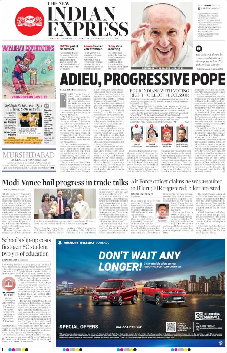 Portada de New Indian Express (India)