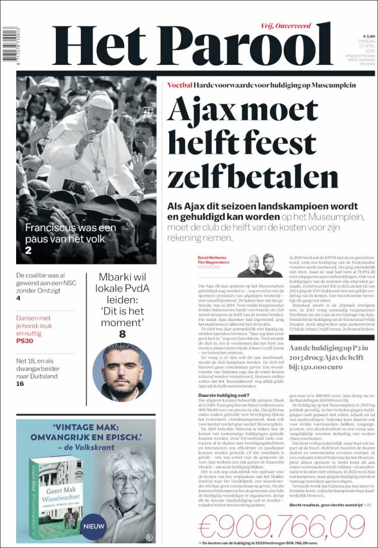 Portada de Het Parool (Pa&iacute;ses Bajos)