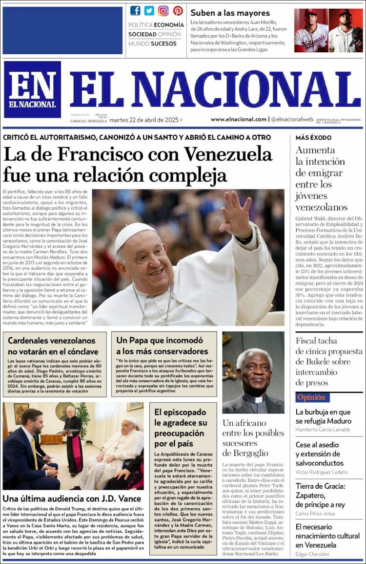 Portada de El Nacional (Venezuela)