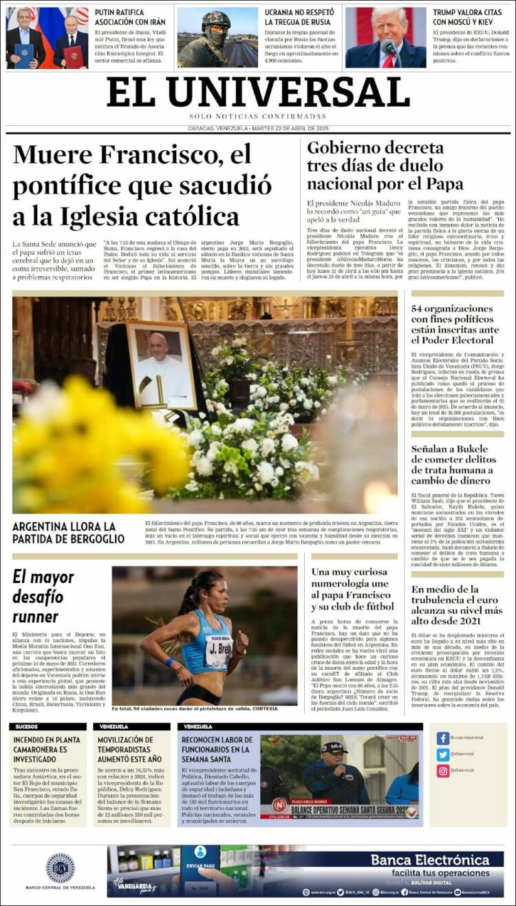 Portada de Universal (Venezuela)