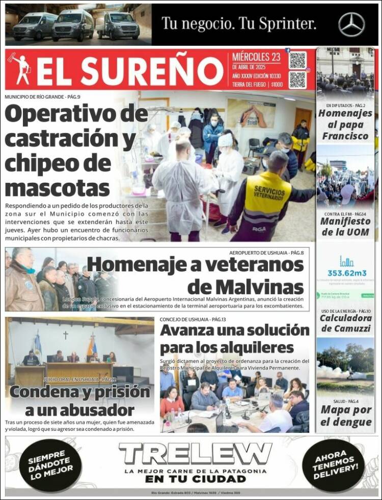 Portada de Diario El Sureño (Argentina)