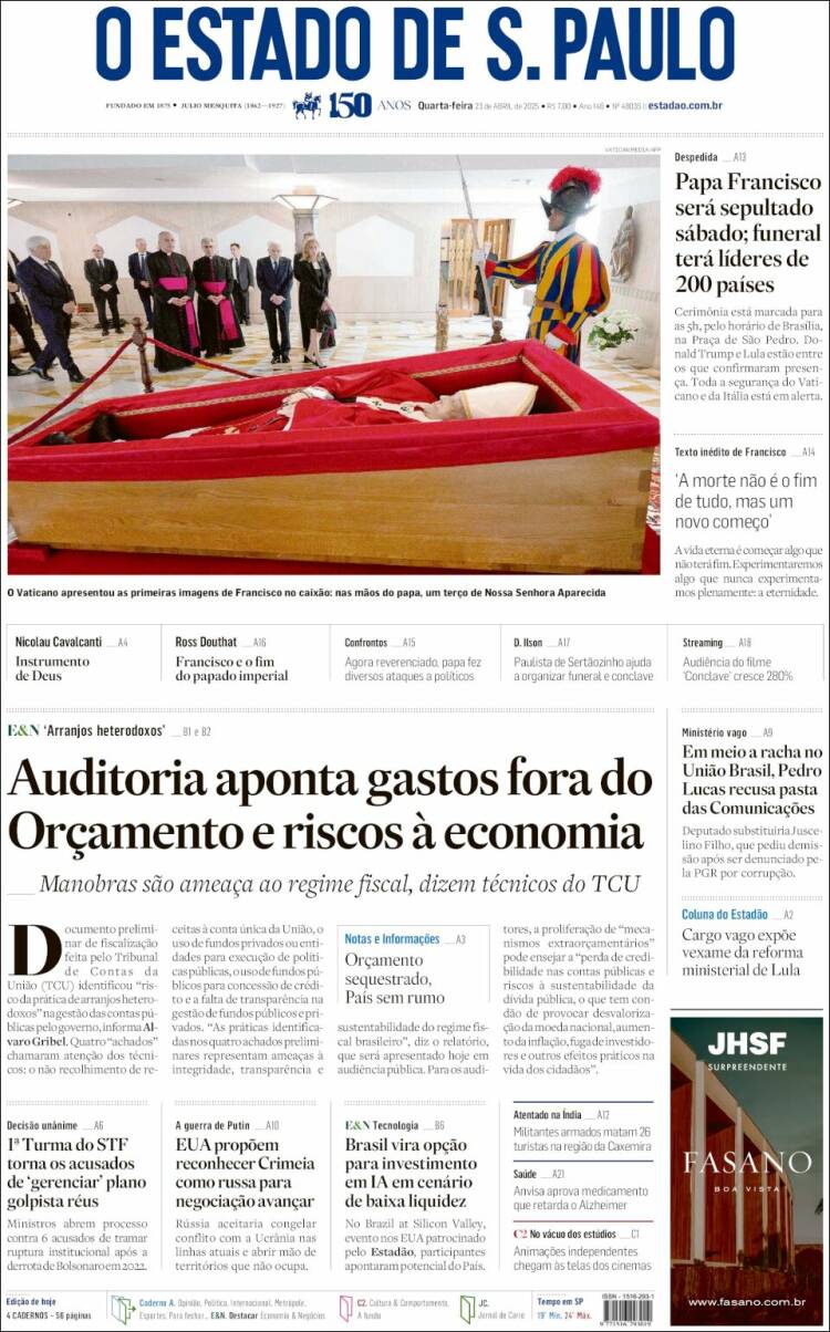 Portada de O Estado de São Paulo (Brasil)
