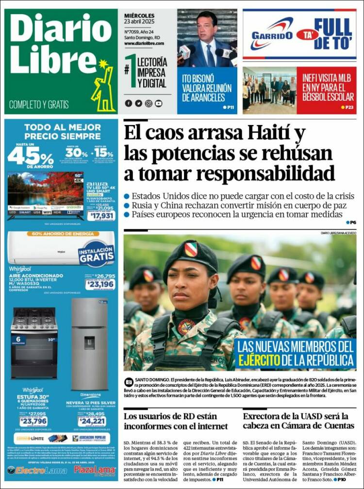 Portada de Diario Libre (R. Dominicana)