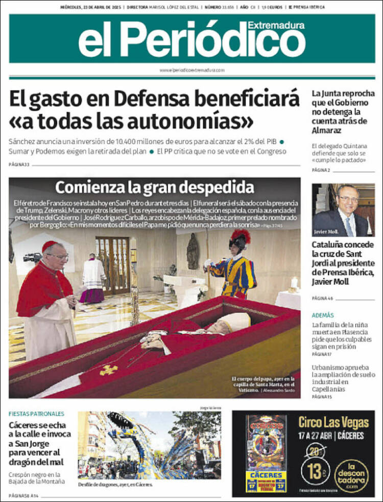 Portada de El Periódico de Extremadura (España)