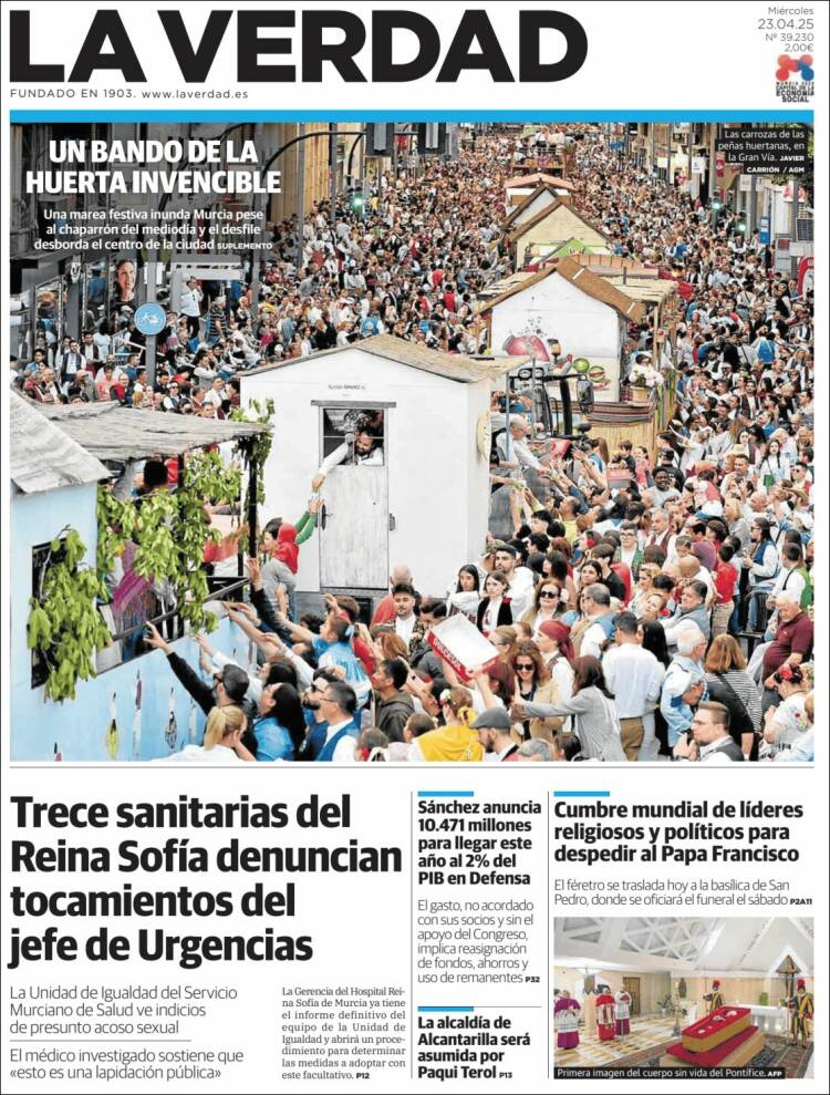 Portada de La Verdad de Murcia (España)