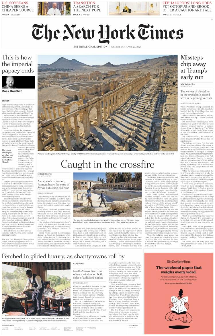 Portada de International New York Times (Europa)