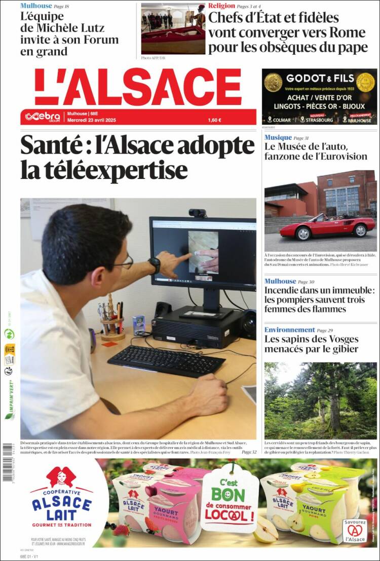 Portada de Journal L'Alsace (Francia)