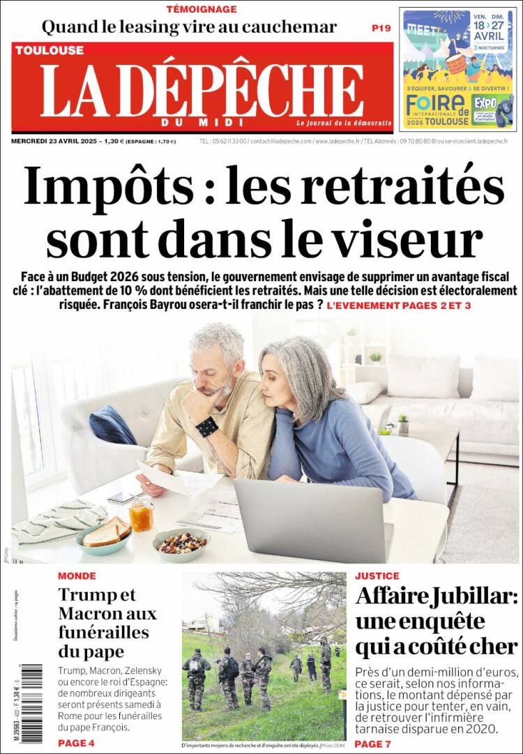 Portada de La Dépêche du Midi (Francia)