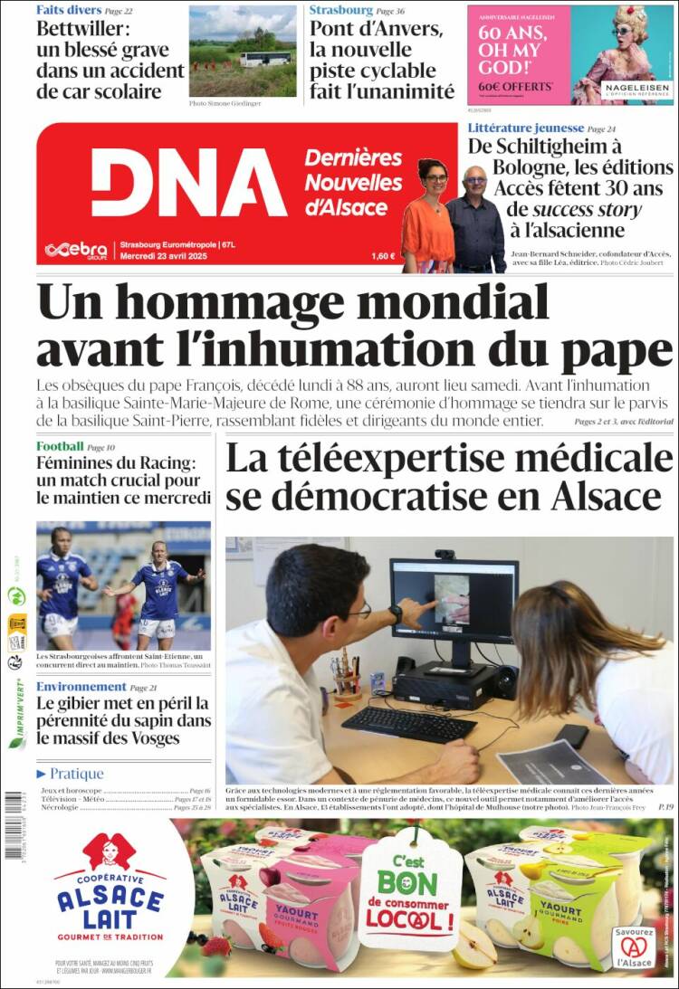 Portada de Les Dernières Nouvelles d'Alsace (Francia)
