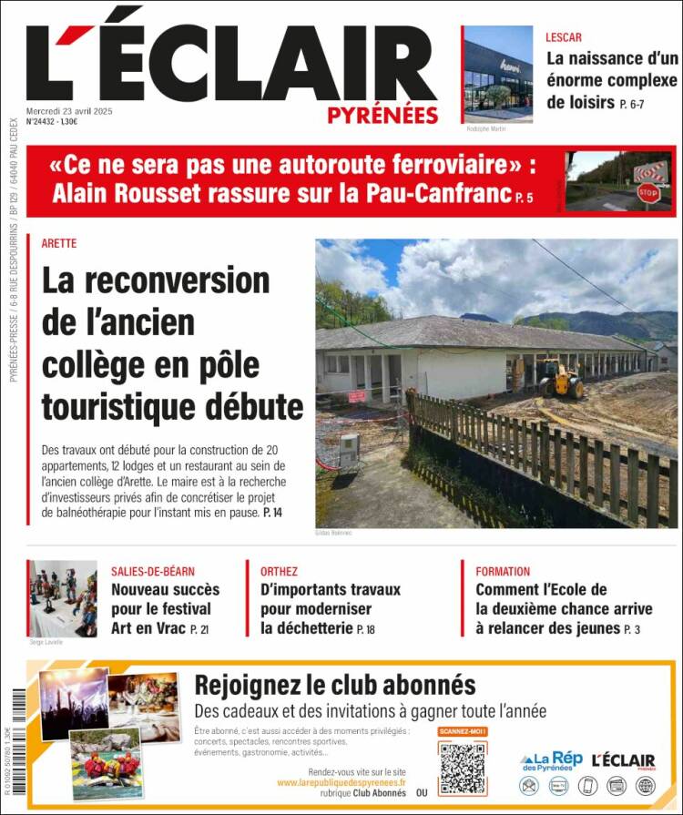 Portada de L'Eclair des Pyrénées (Francia)