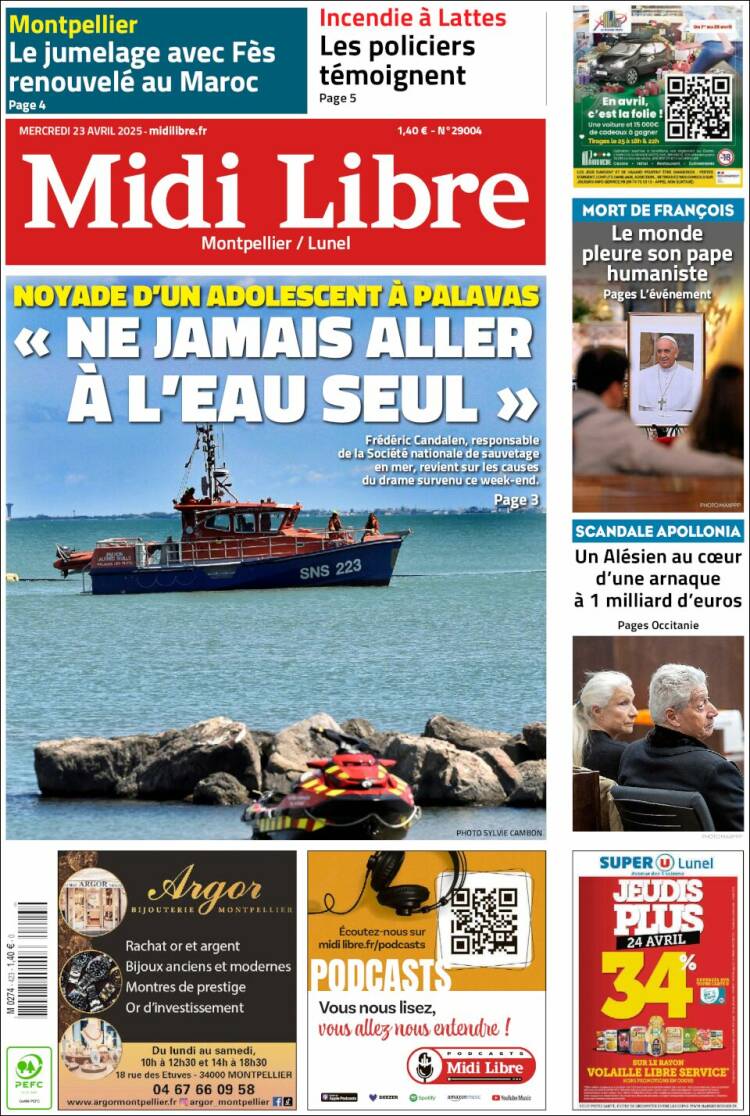 Portada de Midi Libre (Francia)