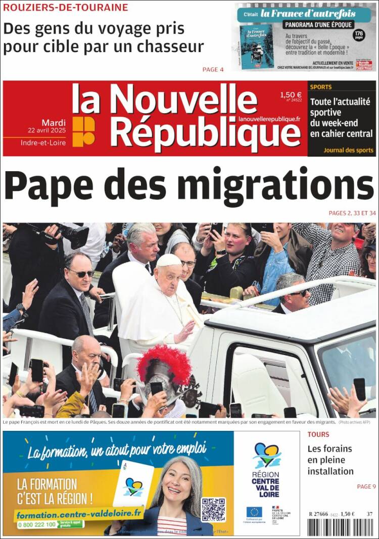 Portada de La Nouvelle Republique (Francia)