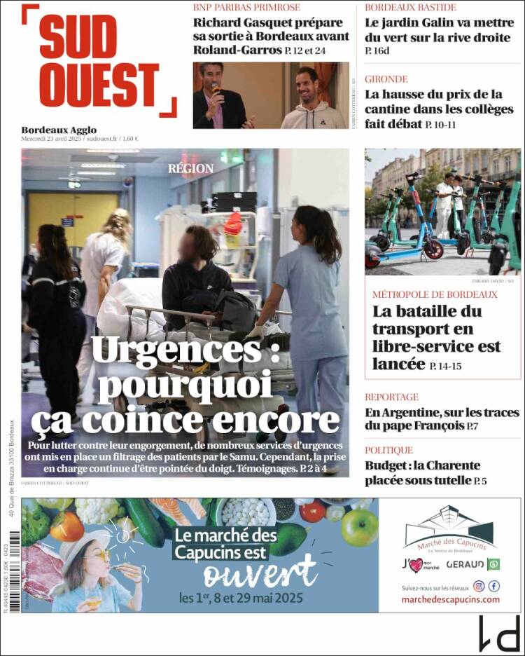 Portada de Sud Ouest (Francia)