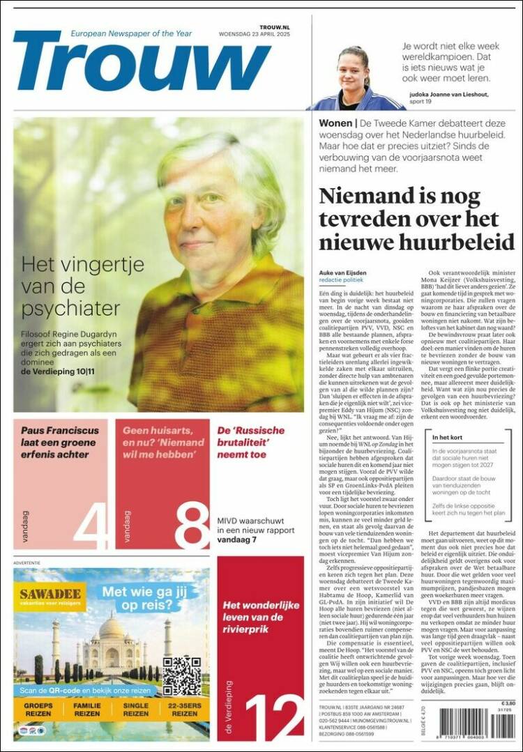 Portada de Trouw (Pa&iacute;ses Bajos)