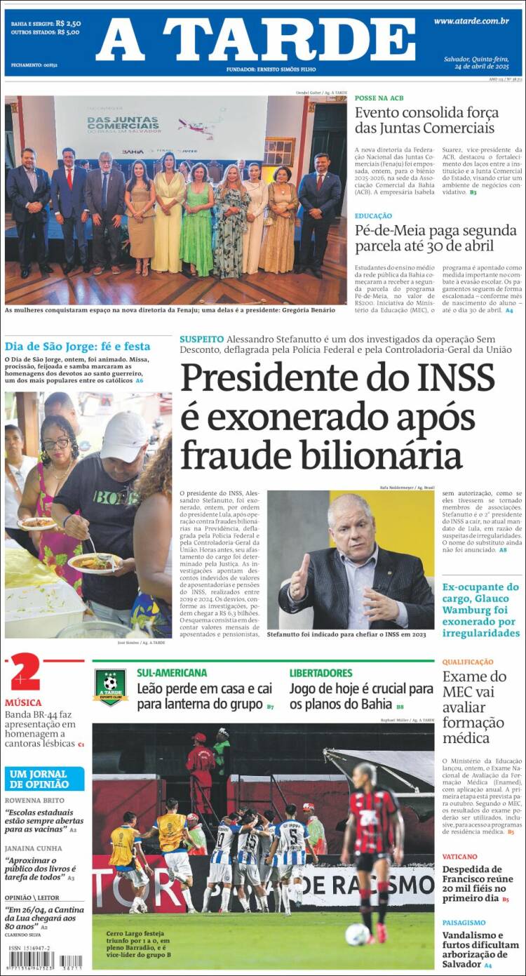 Portada de Diário A Tarde (Brasil)