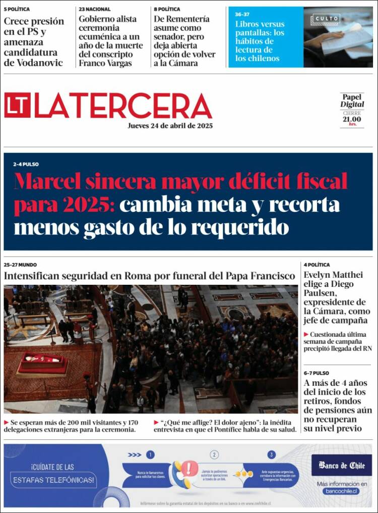 Portada de La Tercera (Chile)