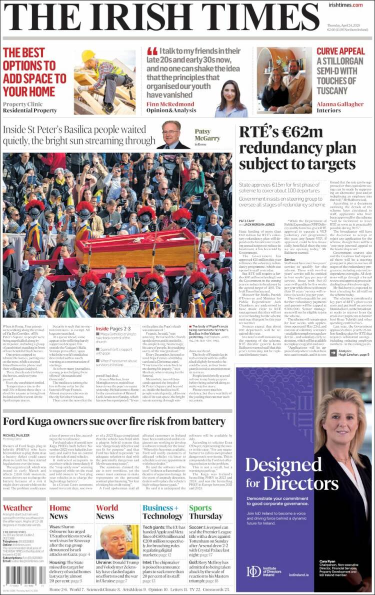 Portada de Irish Times (Irlanda)