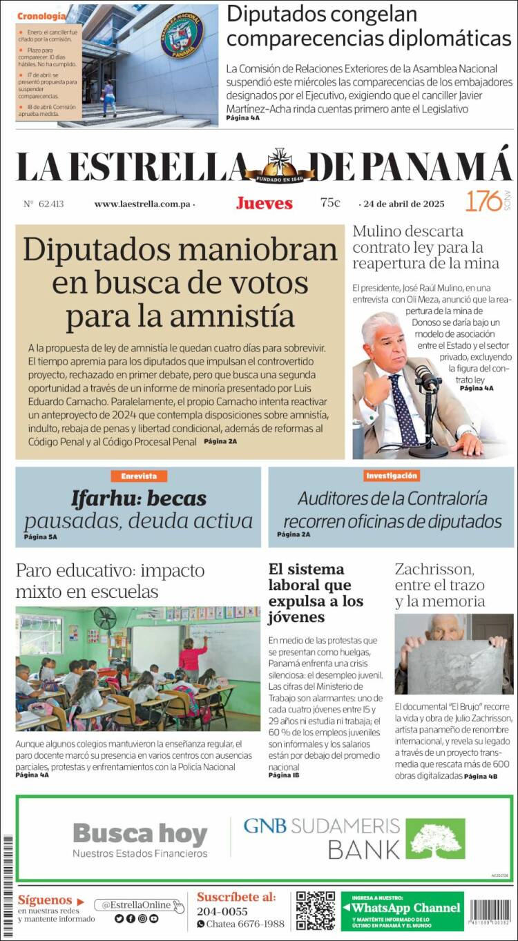 Portada de La Estrella de Panamá (Panam&aacute;)