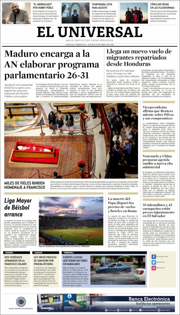 Portada de Universal (Venezuela)