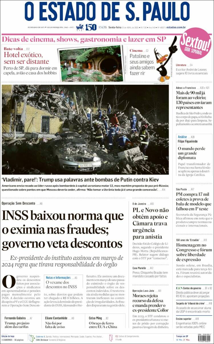Portada de O Estado de São Paulo (Brasil)