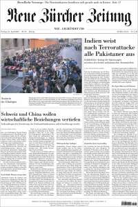 Portada de Neue Zürcher Zeitung (Suiza)