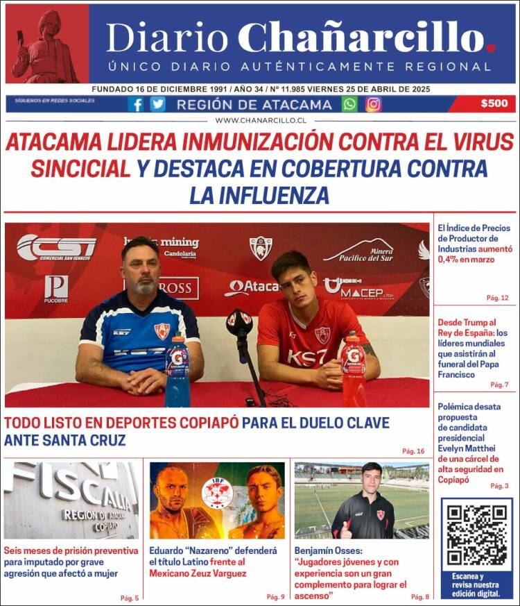 Portada de Diario Chañarcillo (Chile)