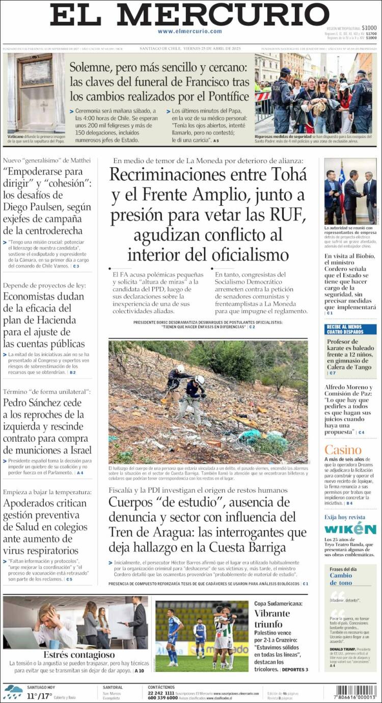 Portada de El Mercurio (Chile)
