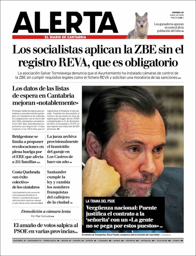 Portada de Alerta - El Diario de Cantabria (España)