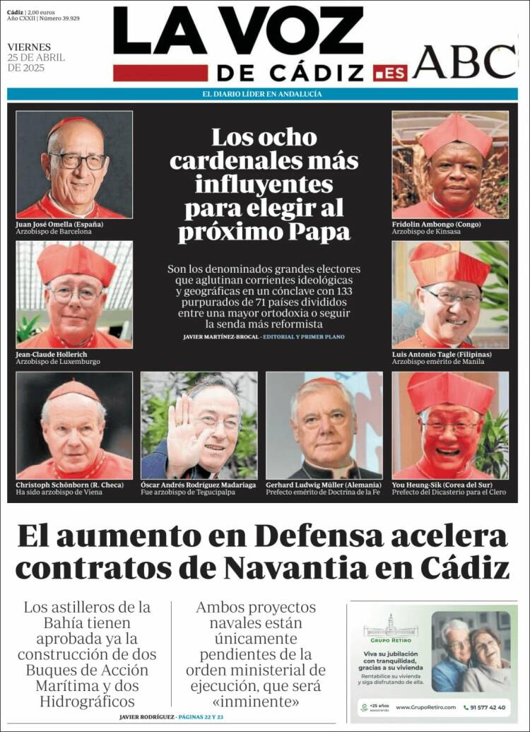 Portada de La Voz de Cádiz (España)