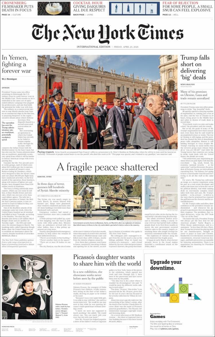 Portada de International New York Times (Europa)