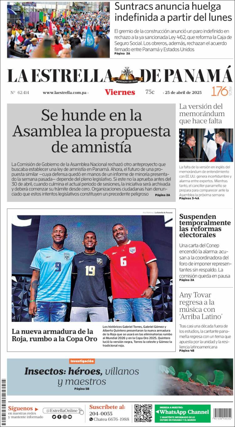 Portada de La Estrella de Panamá (Panam&aacute;)