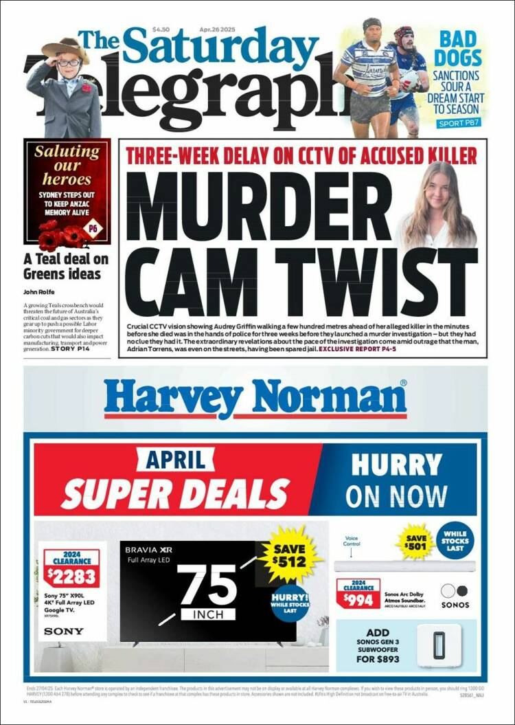 Portada de The Daily Telegraph (Australia)
