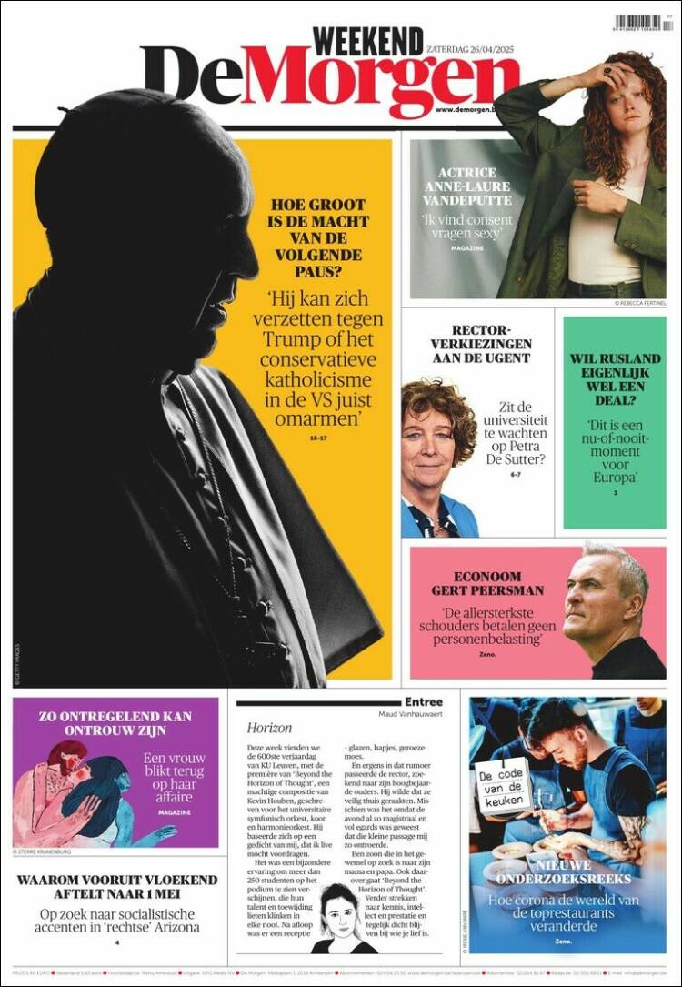 Portada de De Morgen (B&eacute;lgica)
