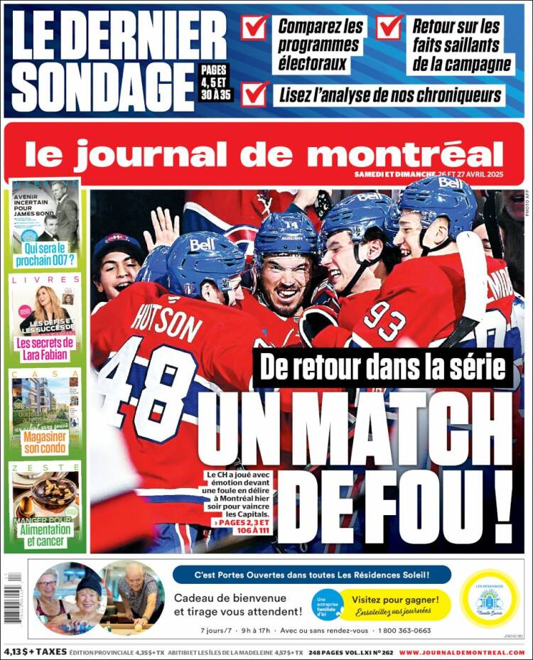 Portada de Le Journal de Montréal (Canadá)