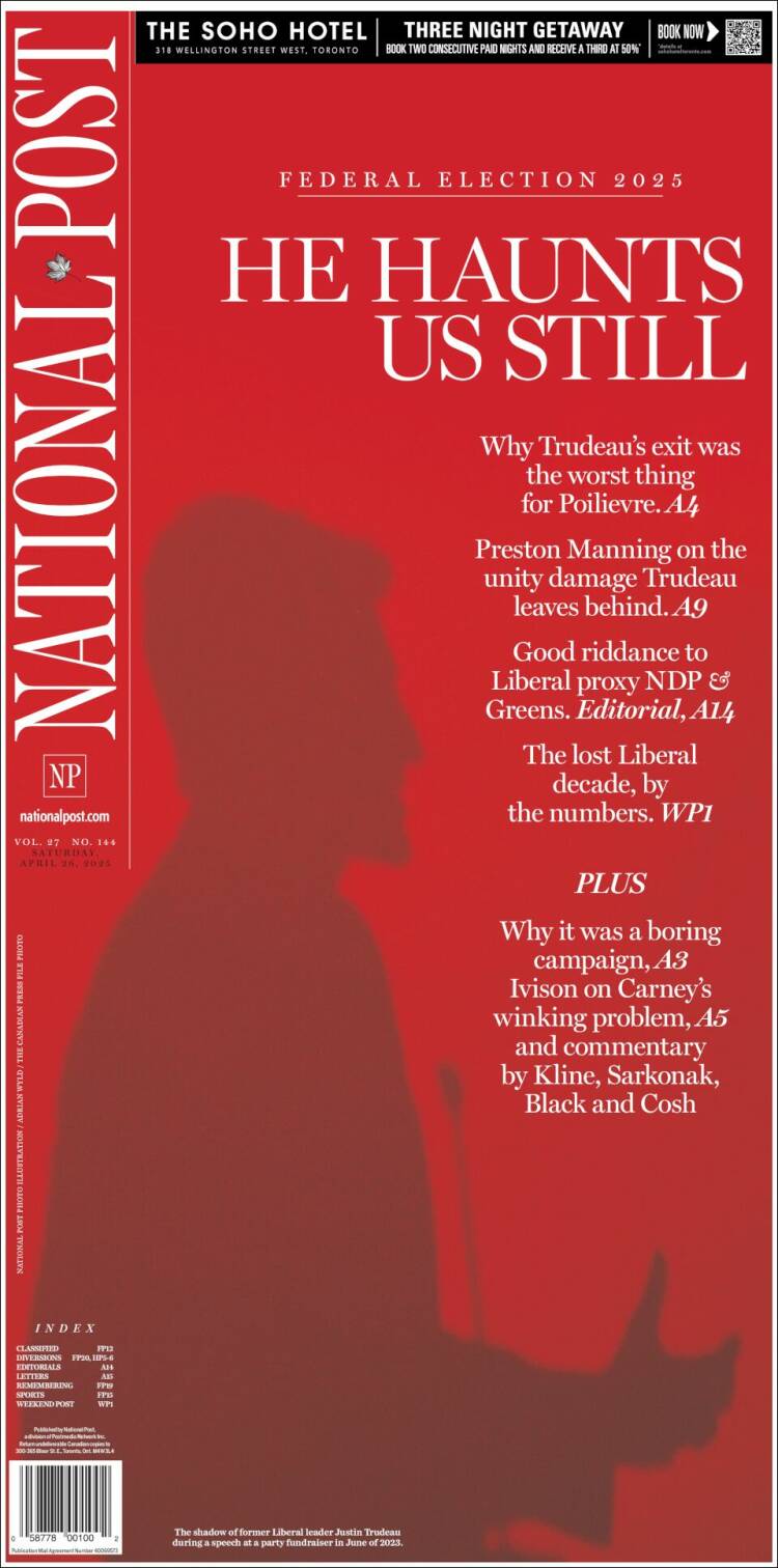 Portada de The National Post (Canadá)