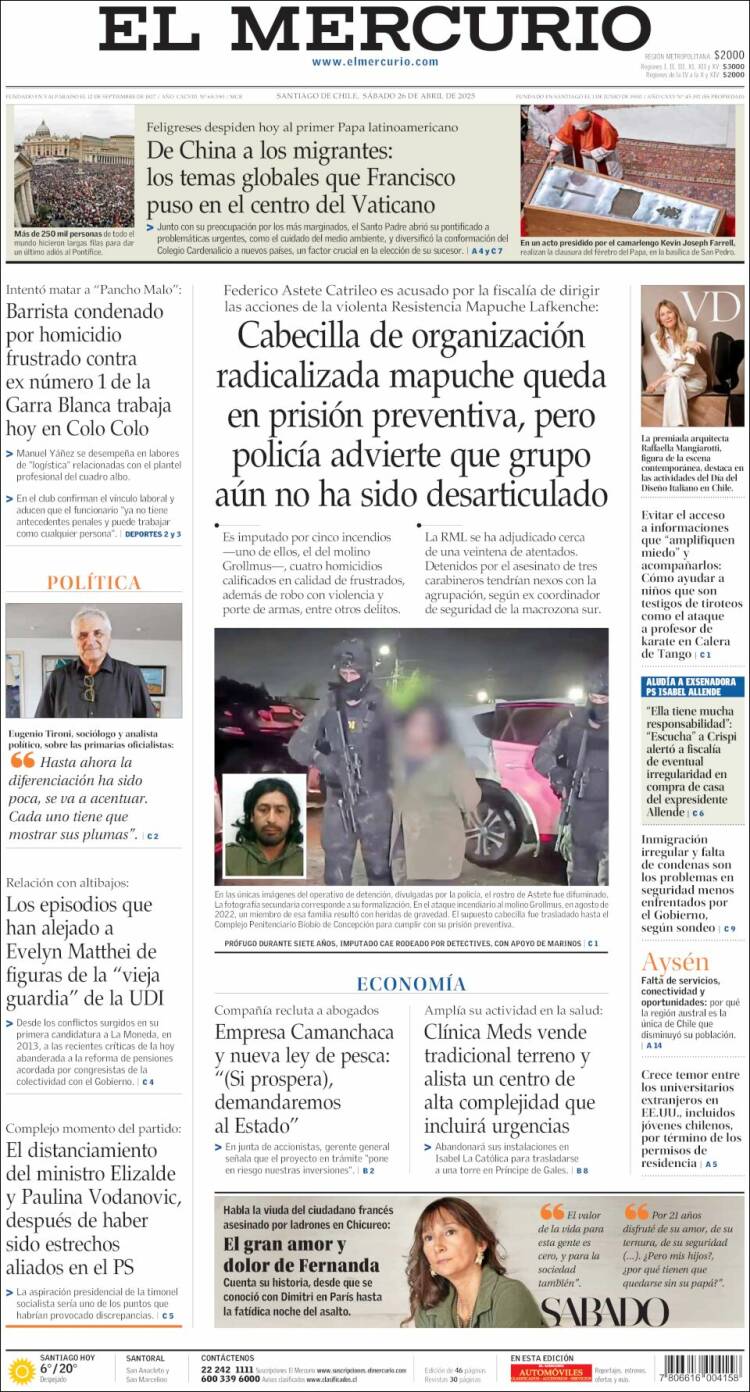 Portada de El Mercurio (Chili)