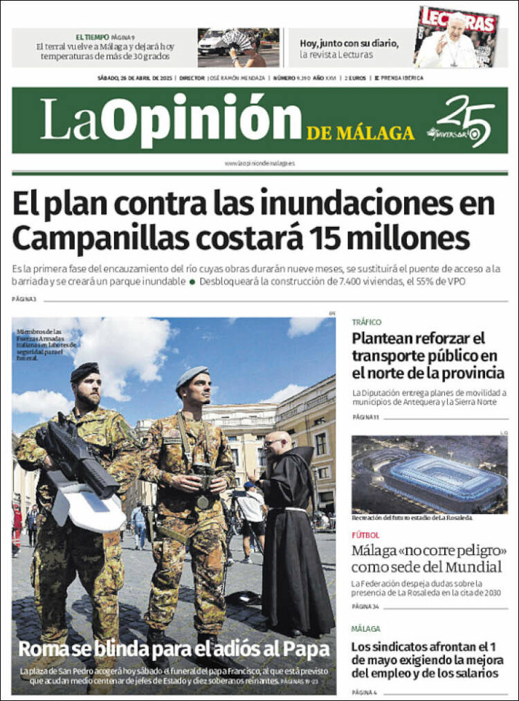 Portada de La Opinión de Málaga (España)